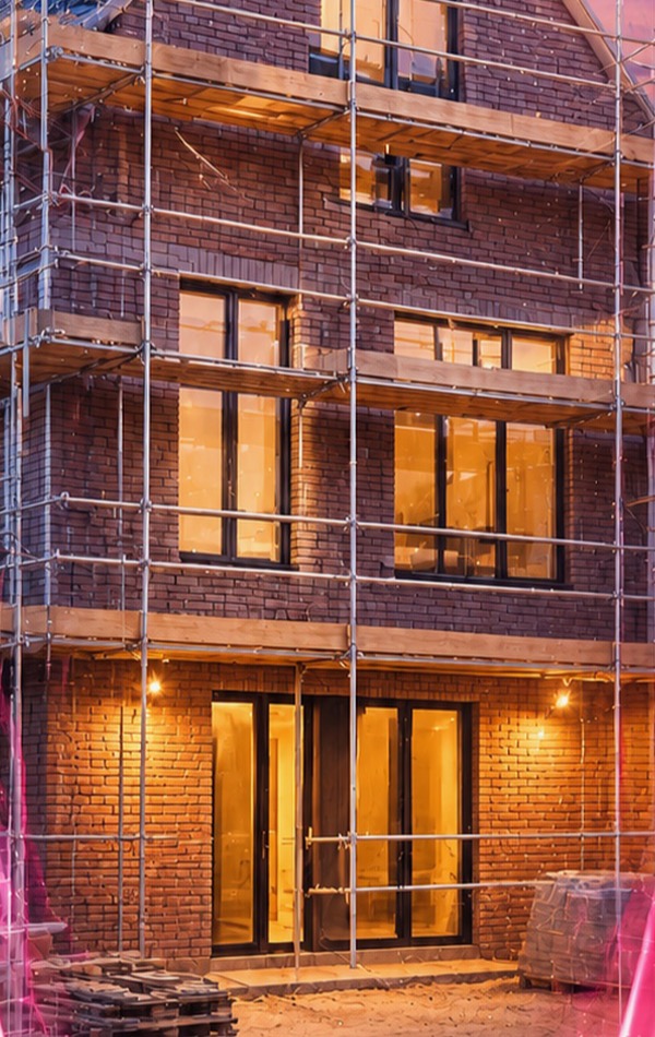 Bouwproject in aanbouw bij avondlicht